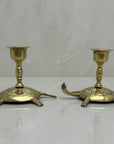 Vintage Brass Turtle Candlestick Holders- A Pair of