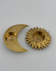 Vintage Brass Sun and Moon Candleholder-A Pair