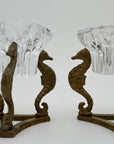 Vintage Brass Seahorse Stands with Crystal Inserts-A Pair