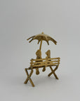 Vintage Brass Charming Frog Couple on Bench Under Umbrella