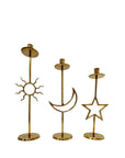 Vintage Brass Sun, Moon & Star Candle Holders – Celestial Mid-Century Trio-Over 1 Foot Tall