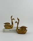 Small Pair of Vintage Brass Double Swan Planters – Hollywood Regency Stash Pots – 7”