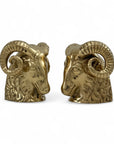 Mid-Century Brass Ram’s Head Bookends – Hollywood Regency Style