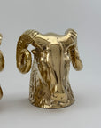 Mid-Century Brass Ram’s Head Bookends – Hollywood Regency Style