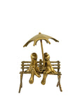 Vintage Brass Charming Frog Couple on Bench Under Umbrella