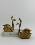 Small Pair of Vintage Brass Double Swan Planters – Hollywood Regency Stash Pots – 7”