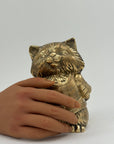 Vintage Brass Cat Coin Bank – Mid-Century Whimsical Feline Sculpture, Hollywood Regency Decor
