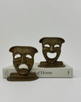 Vintage Brass Comedy & Tragedy Masks Decorative Bookends