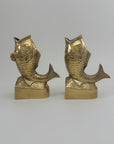 Vintage Brass Koi Fish Bookends | Mid Century Modern Fish Vases | Hollywood Regency Coastal Decor – Pair