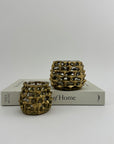 Vintage Brass Brutalist Style Candleholders With Glass Inserts-A Pair
