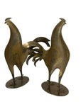 Vintage Mid-Century Modern Brass Rooster Sculptures – Pair, Made in Hong Kong