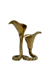 Vintage Brass Calla Lily Candleholders – Interlocking Pair, Made in Hong Kong – Elegant Mid-Century Taper Holders (Set of 2)