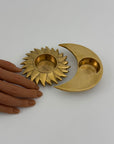 Vintage Brass Sun and Moon Candleholder-A Pair