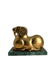 Vintage Brass Ram on Green Marble Base