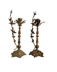 Pair of Vintage Rococo Brass Candleholders – Ornate Floral & Vine Taper Holders-Made in Spain