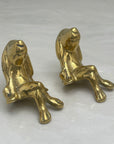 Rare Small Vintage Brass Shelf Sitting Dogs-A Pair