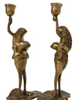 Vintage Brass Frog Couple Candle Holders | Mid-Century Whimsical Pair on Lily Pads