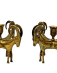 Exceptional Pair of Vintage Four-Headed Ram Brass Candleholders – MCM Sculptural Decor | Hollywood Regency Masterpieces