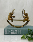 Rare Vintage Brass Figurine of Elephants Enjoying a Tennis Match on a Teeter-Totter