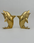 Vintage Solid Brass Dolphins – 10” Coastal Wishing Vessels/Coin Banks-A Pair