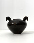 Vintage Bronze Horse Head Vessel | Dual Horse Sculpture Vase