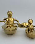 Vintage Brass Duck and Duckling Paddling Boats-A Pair