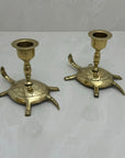 Vintage Brass Turtle Candlestick Holders- A Pair of