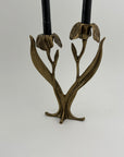 Vintage Brass Flower Candlestick Holder