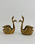 Small Pair of Vintage Brass Double Swan Planters – Hollywood Regency Stash Pots – 7”