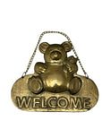 Vintage Brass Teddy Bear Hanging Welcome Sign
