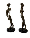 Vintage Brass Monkey Candleholders on Black Marble Bases | Mid-Century Exotic Pair