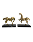 Vintage Brass Horse Sculptures on Marble Base (Pair)