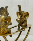 Rare Vintage Brass Figurine of Elephants Enjoying a Tennis Match on a Teeter-Totter