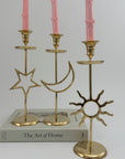 Vintage Brass Sun, Moon & Star Candlestick Trio – Celestial Mid-Century Modern Candle Holders