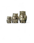 Small Mini Charming Vintage Brass Owl Trio in Retro Tuxedos