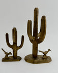 Vintage Brass Saguaro Cactus & Roadrunner — Pair (Set of 2)