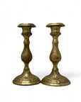 Vintage Brass Floral Candlestick Holders-A Pair