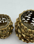 Vintage Brass Brutalist Style Candleholders With Glass Inserts-A Pair