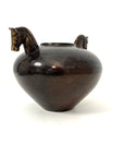 Vintage Bronze Horse Head Vessel | Dual Horse Sculpture Vase