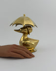 Vintage Brass Duck Under Umbrella