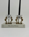 Vintage Brass Seahorse Stands with Crystal Inserts-A Pair