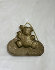 Vintage Brass Teddy Bear Hanging Welcome Sign