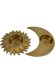 Vintage Brass Sun and Moon Candleholder-A Pair