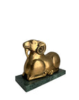 Vintage Brass Ram on Green Marble Base