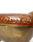 Vintage Brass Ram Trinket Box with Red Floral Enamel Lid | Mid-Century Decorative Storage Box