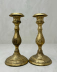 Vintage Brass Floral Candlestick Holders-A Pair