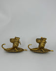 Whimsical Vintage Bronze Mouse Candleholders – Leaf Boats- A Pair