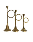 Tall Vintage Brass Horn Candlestick Holders – Set of Three