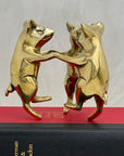 Vintage Brass Frolicking Pigs Holding Hands