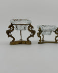 Vintage Brass Dragon Stand with Crystal Candleholder Insert- A Pair